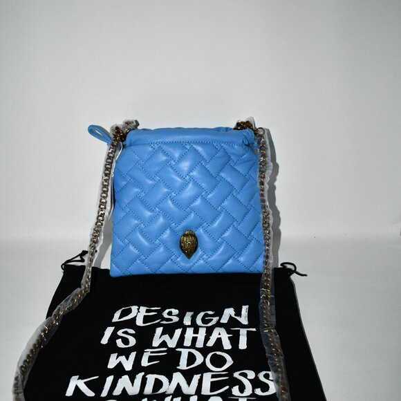 Kurt Geiger London SMALL Kensington Quilted Drawstring Bucket Bag in MID BLUE NW - Picture 3 of 8